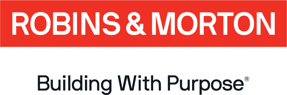 Robins & Morton Building with Purpose Logo